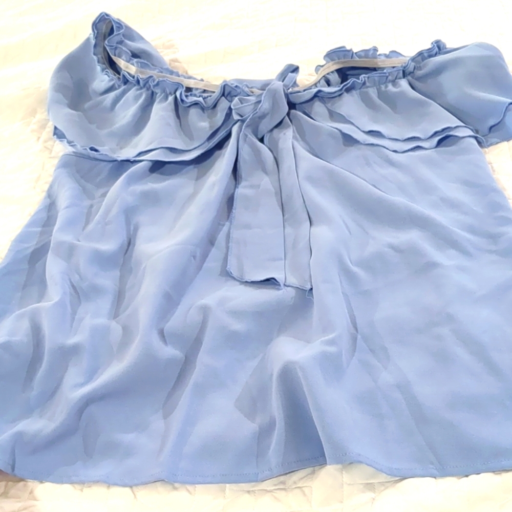 Women's plus size 2x top blouse shirt off the shoulder baby blue summer vacation